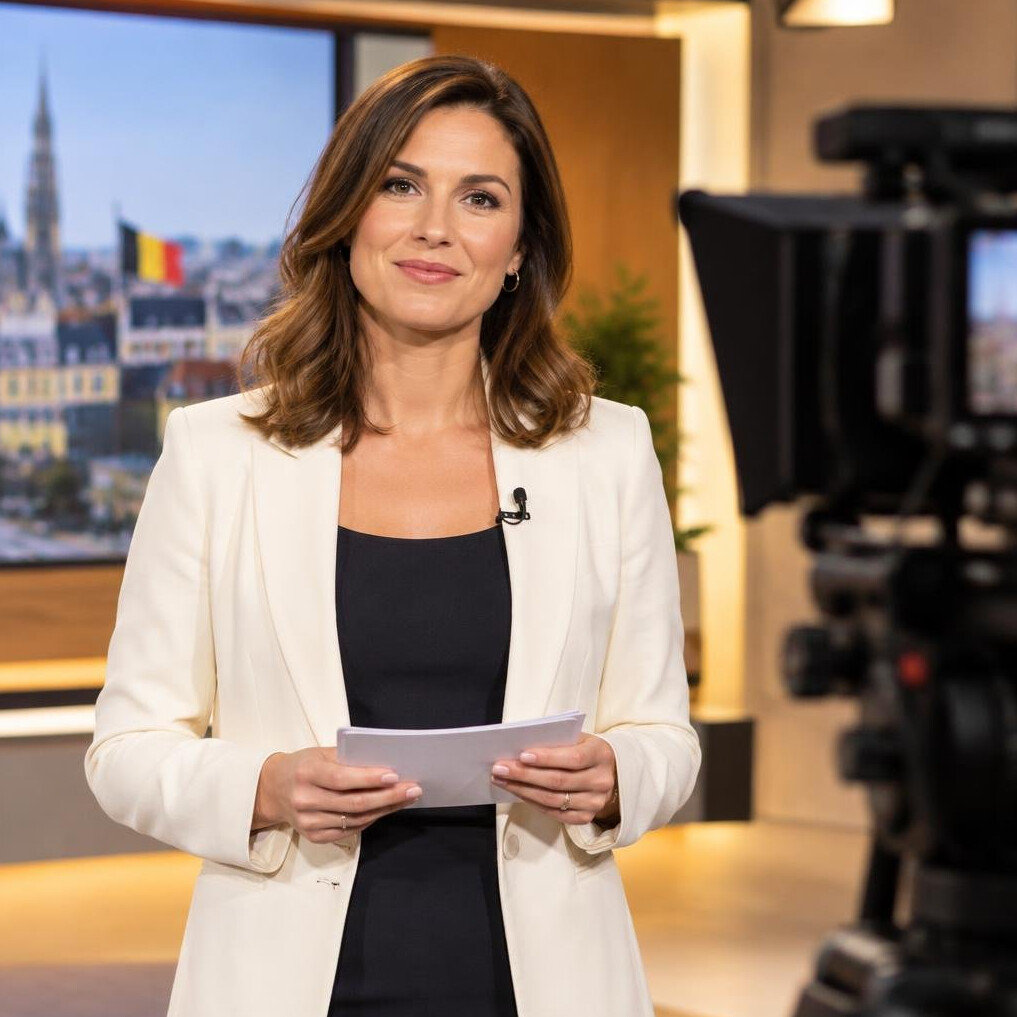 Presenter rehearsing in front of a studio camera